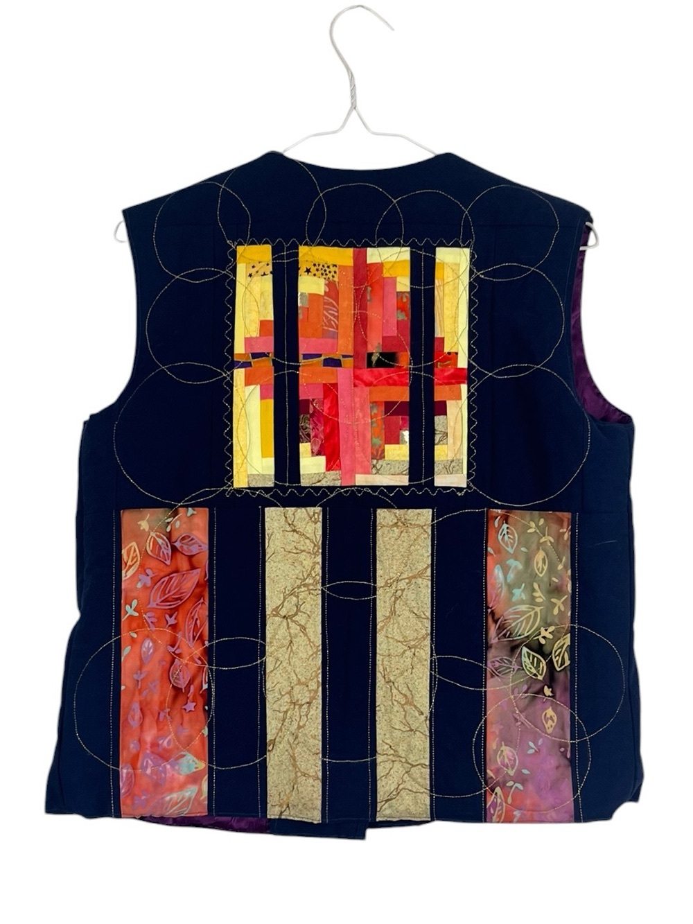 Vintage Hand Quilted Patchwork Colorful Art Quilt Boho Vest Size Small